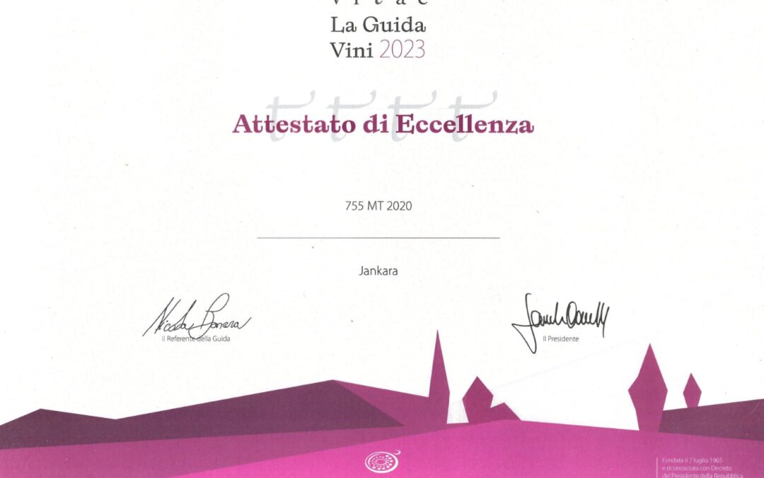 755 mt 2020 awarded Quattro Tralci Vitae award 2023
